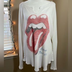 Free People Daydreamer Thermal Long Sleeve “Rolling Stones” Shirt | Size L
